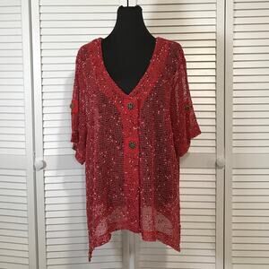 NWOT Blair Boho Red Marled Fishnet Mesh Flowy Oversized Tunic Blouse XL
